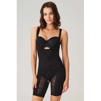 Bicomi Toparlayıcı Vücut İnceltici Dikişli Fermuarlı Uzun Paca Altı Açık Sıkı Badi Korse