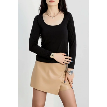 BİÇOMİ U yaka kaşkorse bluz siyah A132