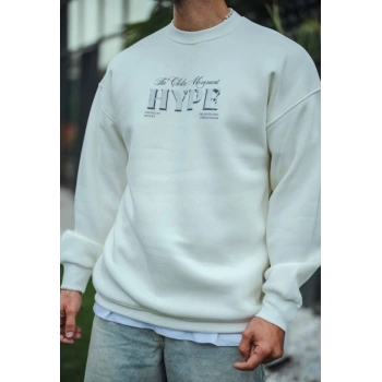 Biçomi Üç İplik Bisiklet Yaka Baskılı SweatShirt - Beyaz