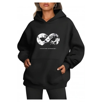 Biçomi Üç İplik Kapşonlu 10 Kasıma Özel SweatShirt - Siyah