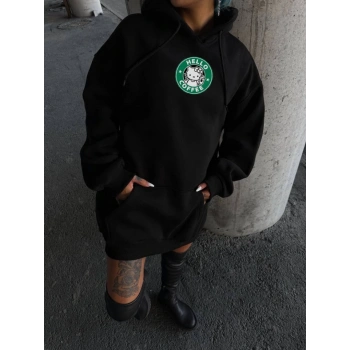 Biçomi Üç İplik Penye Uzun Kol Kapşonlu SweatShirt - Siyah