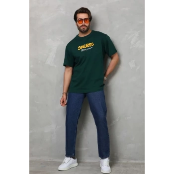 Biçomi Unisex Basic Bisiklet Yaka Oversize T-Shirt - Yeşil