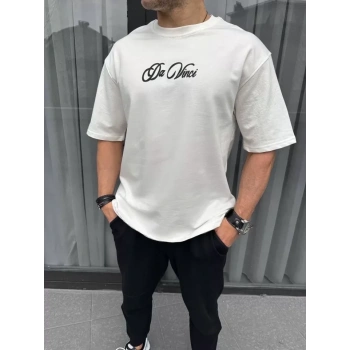 Biçomi Unisex Baskılı Oversize T-Shirt - Beyaz