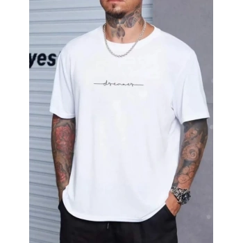 Biçomi Unisex Baskılı Oversize T-Shirt - Beyaz