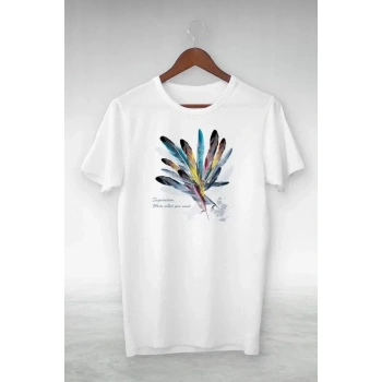 Biçomi Unisex Baskılı Oversize T-Shirt - Beyaz