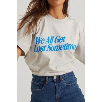 Biçomi Unisex Baskılı Oversize T-Shirt - Beyaz