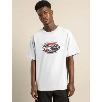 Biçomi Unisex Baskılı Oversize T-Shirt - Beyaz