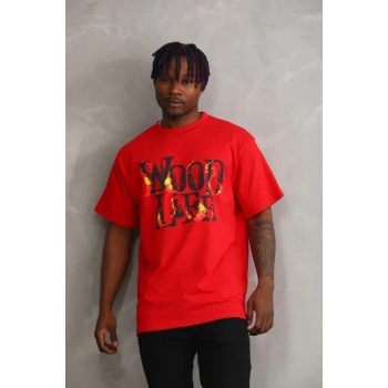 Biçomi Unisex Baskılı Oversize T-Shirt - Kırmızı