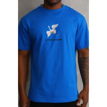 Biçomi Unisex Baskılı Oversize T-Shirt - Mavi