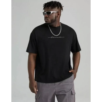 Biçomi Unisex Baskılı Oversize T-Shirt - Siyah