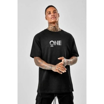 Biçomi Unisex Baskılı Oversize T-Shirt - Siyah