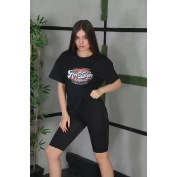 Biçomi Unisex Baskılı Oversize T-Shirt - Siyah
