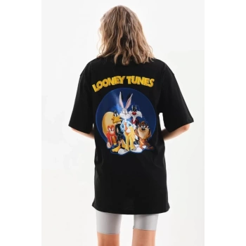 Biçomi Unisex Baskılı Oversize T-Shirt - Siyah