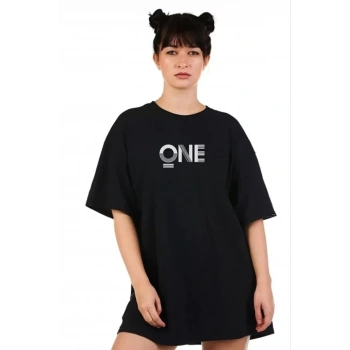 Biçomi Unisex Baskılı Oversize T-Shirt - Siyah