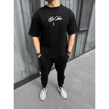Biçomi Unisex Baskılı Oversize T-Shirt - Siyah