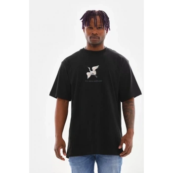Biçomi Unisex Baskılı Oversize T-Shirt - Siyah
