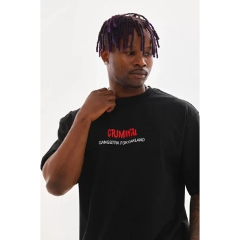 Biçomi Unisex Baskılı Oversize T-Shirt - Siyah