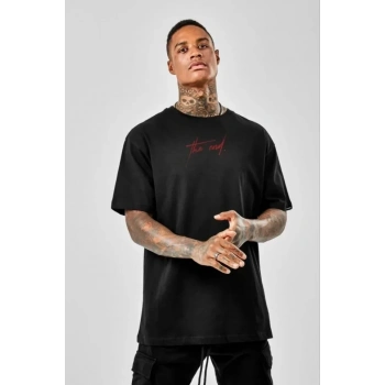 Biçomi Unisex Baskılı Oversize T-Shirt - Siyah