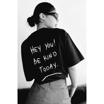 Biçomi Unisex Baskılı Oversize T-Shirt - Siyah