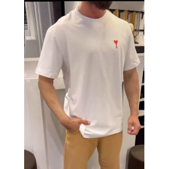 Biçomi Unisex Bisiklet Yaka Baskılı Oversize T-Shirt - Beyaz