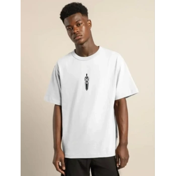 Biçomi Unisex Bisiklet Yaka Baskılı Oversize T-Shirt - Beyaz