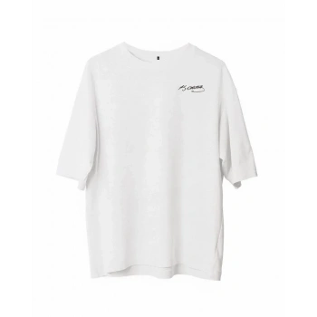 Biçomi Unisex Bisiklet Yaka Baskılı Oversize T-Shirt - Beyaz