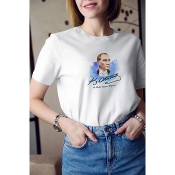 Biçomi Unisex Bisiklet Yaka Baskılı Oversize T-Shirt - Beyaz