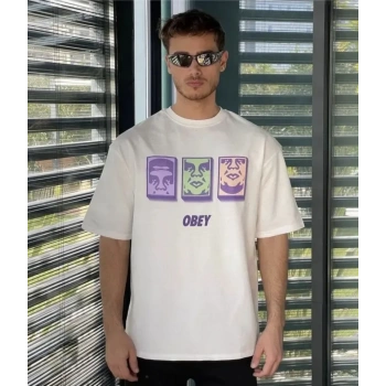 Biçomi Unisex Bisiklet Yaka Baskılı Oversize T-Shirt - Beyaz