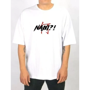 Biçomi Unisex Bisiklet Yaka Baskılı Oversize T-Shirt - Beyaz