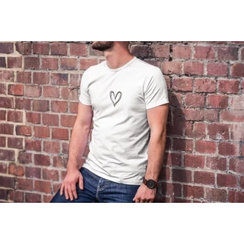 Biçomi Unisex Bisiklet Yaka Baskılı Oversize T-Shirt - Beyaz