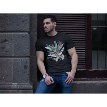Biçomi Unisex Bisiklet Yaka Baskılı Oversize T-Shirt - Siyah