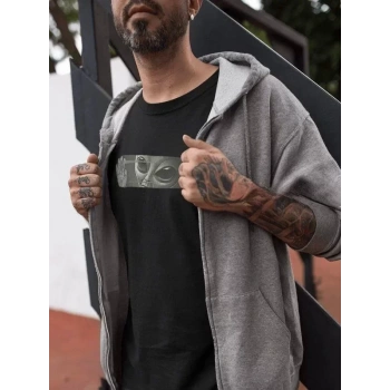 Biçomi Unisex Bisiklet Yaka Baskılı Oversize T-Shirt - Siyah