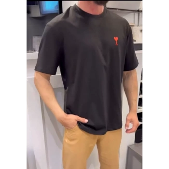 Biçomi Unisex Bisiklet Yaka Baskılı Oversize T-Shirt - Siyah