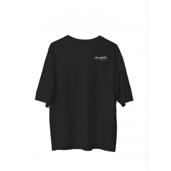 Biçomi Unisex Bisiklet Yaka Baskılı Oversize T-Shirt - Siyah