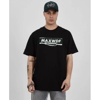 Biçomi Unisex Bisiklet Yaka Baskılı Oversize T-Shirt - Siyah