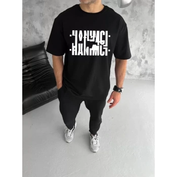 Biçomi Unisex Bisiklet Yaka Katlanan Baskılı T-Shirt - Siyah