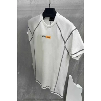 Biçomi Unisex Dikişli Baskılı Oversize T-Shirt - Beyaz