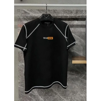 Biçomi Unisex Dikişli Baskılı Oversize T-Shirt - Siyah