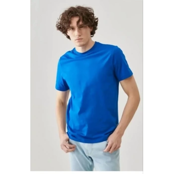 Biçomi Unisex Düz Biskilet Yaka Oversize T-shirt - Mavi