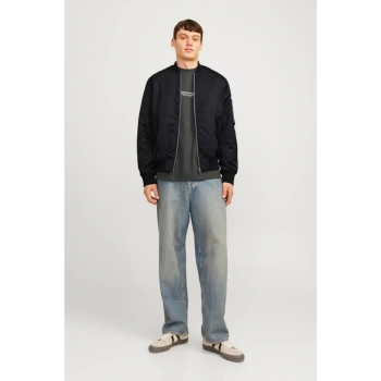 Biçomi Unisex İçi Astarlı Düz Bomber Ceket - Siyah