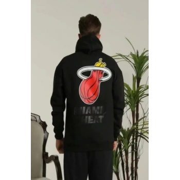 Biçomi Unisex Kapşonlu Baskılı Sweetshirt - Siyah