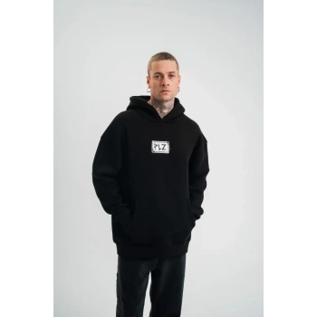 Biçomi Unisex Kapşonlu Uzun Kol Patchli Nakışlı SweatShirt - Siyah