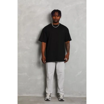 Biçomi Unisex Oversize Düz Bisiklet Yaka T-Shirt - Siyah