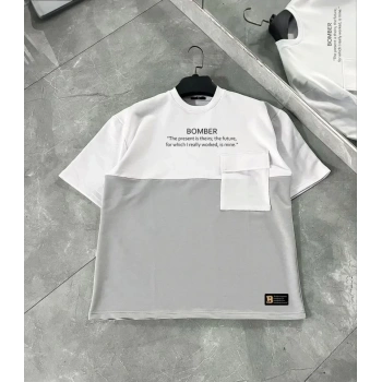 Biçomi Unisex Torba Cep Detaylı  Parçalı T-Shirt - Gri