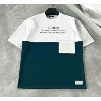 Biçomi Unisex Torba Cep Detaylı  Parçalı T-Shirt - Lacivert
