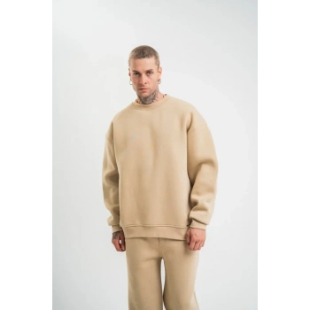 Biçomi Uzun Kol Bisiklet Yaka Basic SweatShirt - Bej