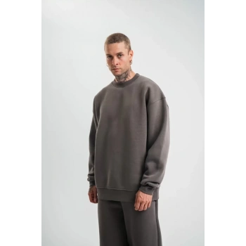 Biçomi Uzun Kol Bisiklet Yaka Basic SweatShirt - Füme