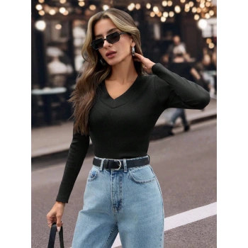 BİÇOMİ V yaka kaşkorse bluz siyah w3817