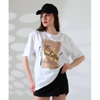 BİÇOMİ Varak baskılı imza desen tişört