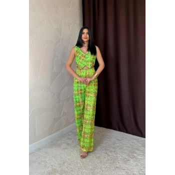 Biçomi Yeşil Pullu Yelek Ve Pantolon Takım